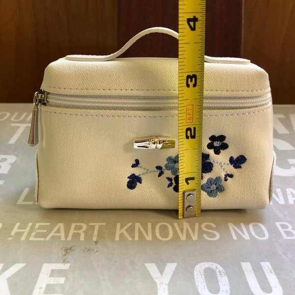 NWOT Longchamp White Coin/Card Pouch with Blue Floral Design - Picture 11 of 11